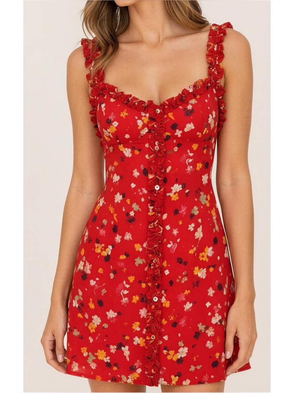 RÉALISATION PAR Julia Silk Mini Dress, Rouge Fleur, XL